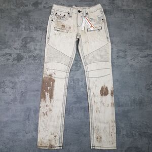 ROCK‎ REVIVAL Callan Biker Denim Jeans Mens Size 30x34 Beige Wash Zipper